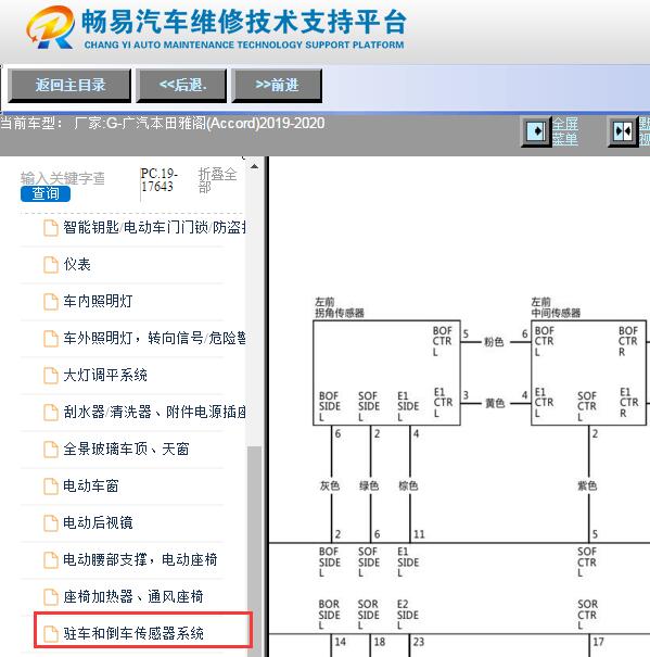 2019-2020年本田雅阁驻车辅助电路图