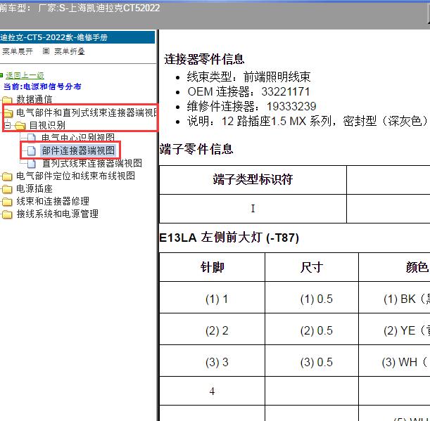 2022年上海凯迪拉克-CT5 照明系统插头颜色