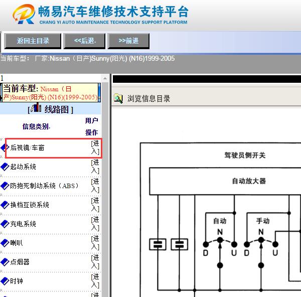 1999-2005年日产阳光玻璃升降电路图