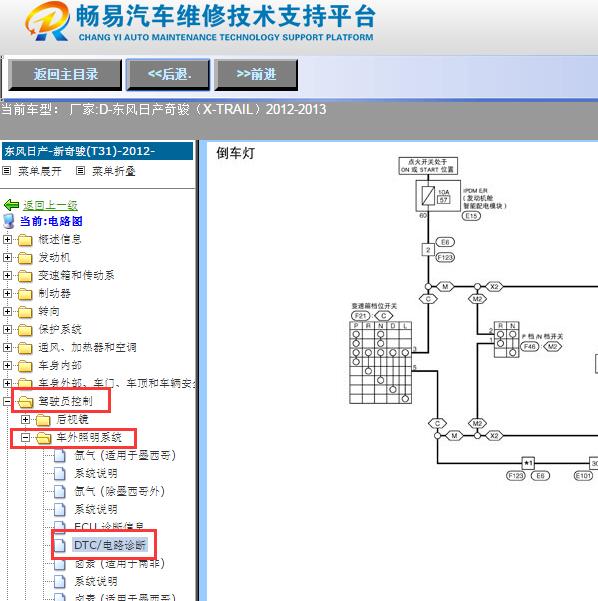 2012年日产奇骏倒车灯电路图