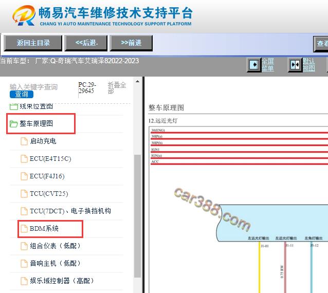 2022-2023年奇瑞艾瑞泽8 灯光电路图