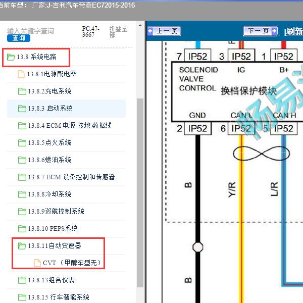 2015-2016年吉利汽车-帝豪EC7 变速箱电路图