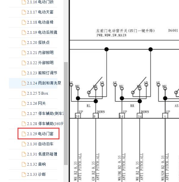 2020-2021年东风奕炫GS 车窗电路图