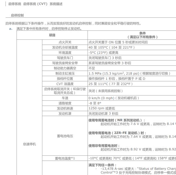 2017年丰田雷凌启停系统维修资料
