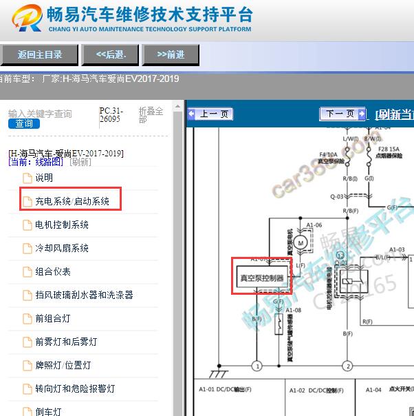 2017-2019年海马爱尚EV刹车助力真空泵电路图