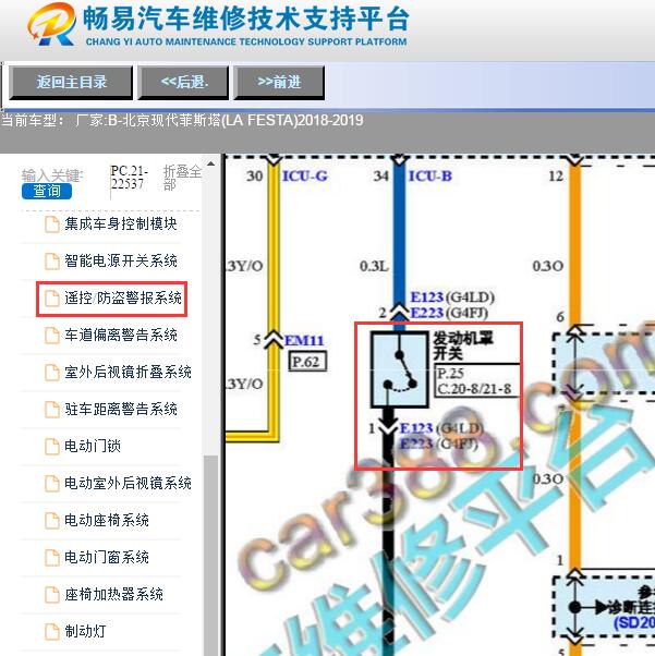 2019年现代菲斯塔机盖锁开关电路图