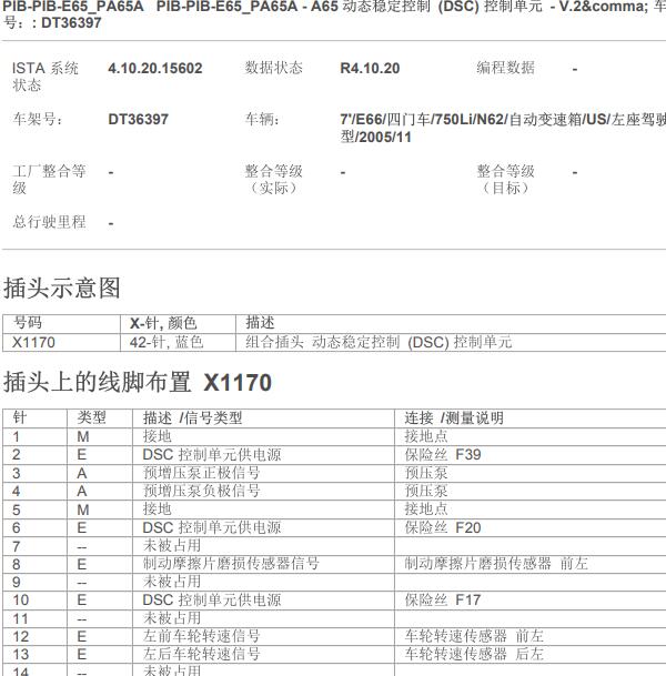 2006年宝马750 ABS针脚定义