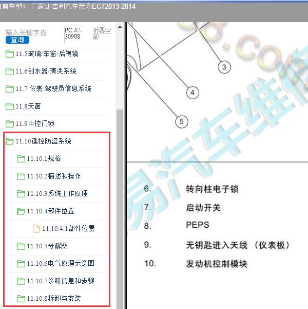 2013-2014年吉利汽车-帝豪EC7 一键启动维修手册