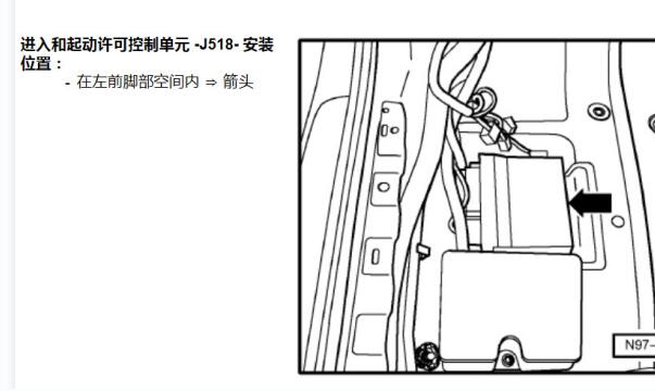 2012年大众辉腾发动机针脚和电路图以及进入及启动系统J518安装位置
