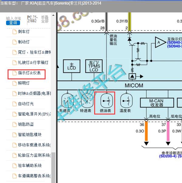 2013年起亚索兰托燃油表电路图