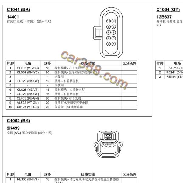 2019年江铃全顺大灯插头针脚定义