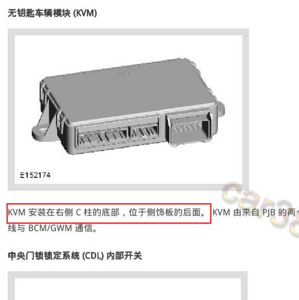 2020年捷豹XF 无钥匙模块安装位置