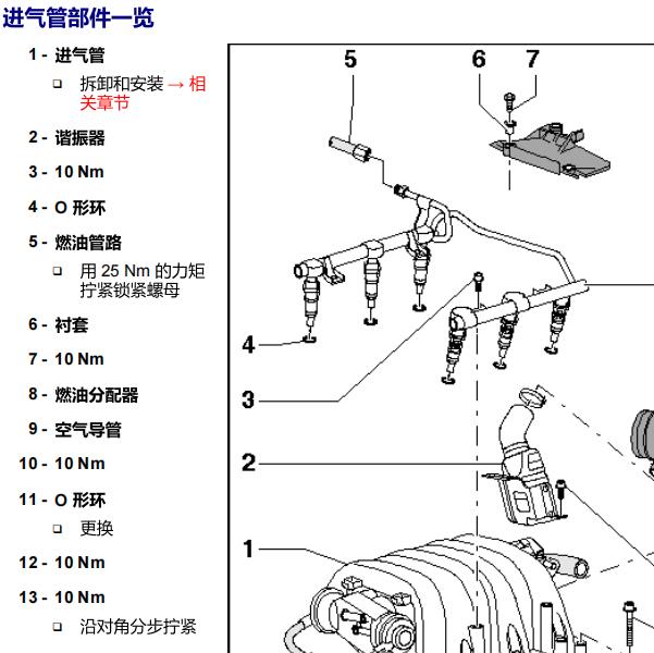 2005年奥迪A6发动机进气管路维修手册