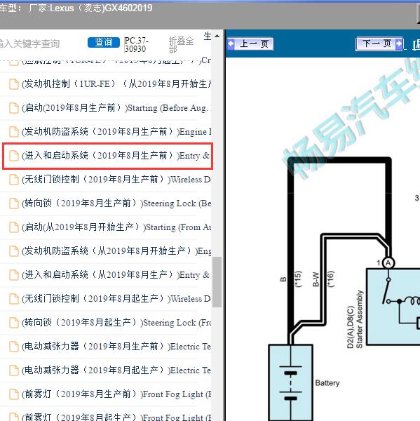 2019年Lexus（凌志-雷克萨斯)-GX460 遥控启动电路图