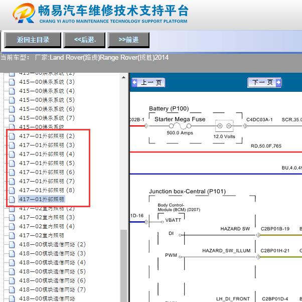 2014年路虎揽胜灯光开关电路图