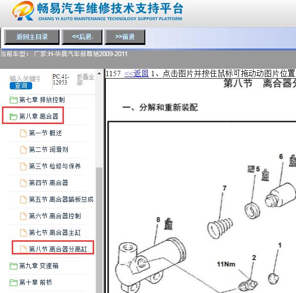 2009年华晨汽车尊驰离合器分离器维修手册