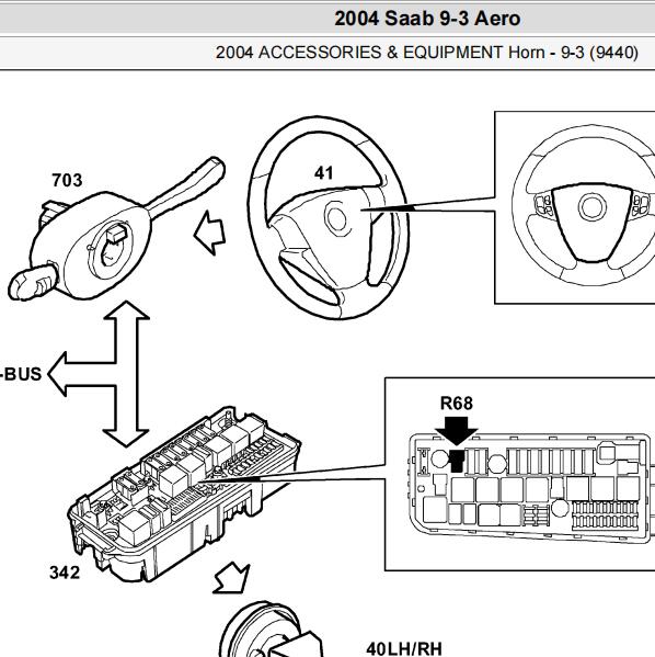 2004年SAAB 93喇叭维修手册和部件位置
