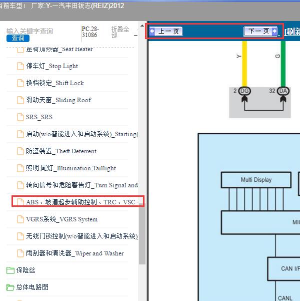 2012年一汽丰田-锐志(REIZ) ABS电路图和针脚图