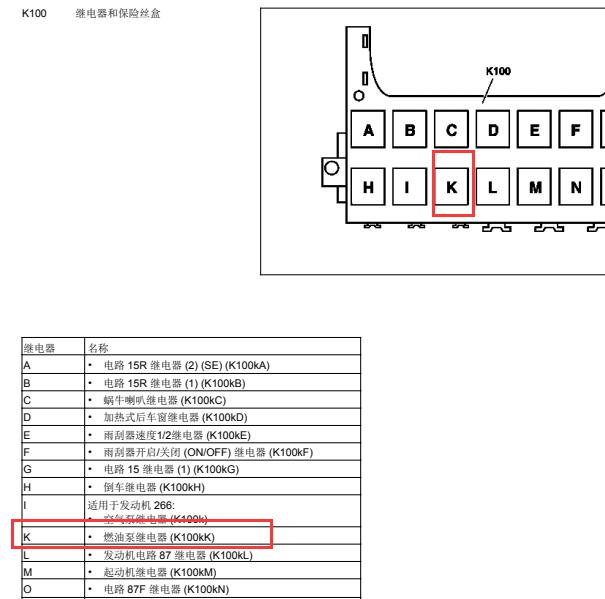 2011年奔驰A180燃油泵继电器位置