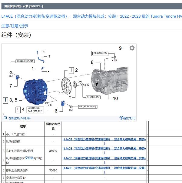 2022年丰田坦途混动变速箱拆装资料