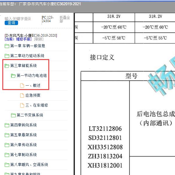 2021年东风汽车-小康EC36 动力电池针脚资料