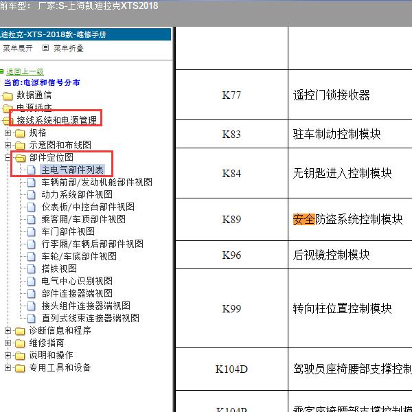 2018年上海凯迪拉克-XTS 防盗位置