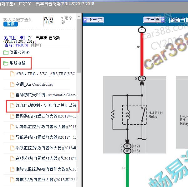 2017-2018年一汽丰田-普锐斯(PRIUS) 自动灯光控制电路图