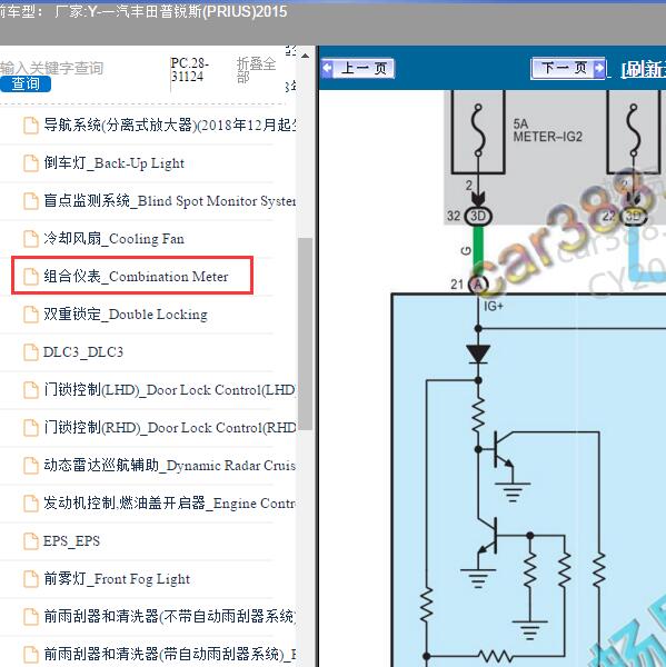 2015年一汽丰田-普锐斯(PRIUS) 仪表电路图