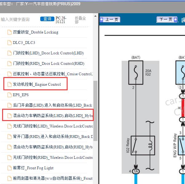 2009年一汽丰田-普锐斯(PRIUS)混动启动和发动机电路图