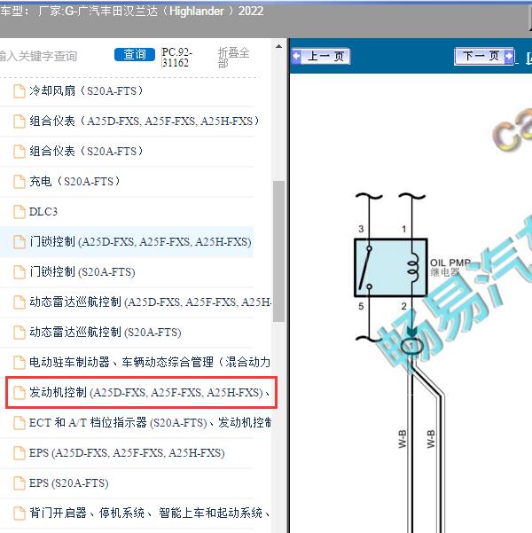 2022年广汽丰田-汉兰达（Highlander）发动机电路图