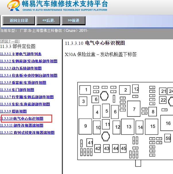 2011年雪佛兰科鲁兹保险丝继电器说明