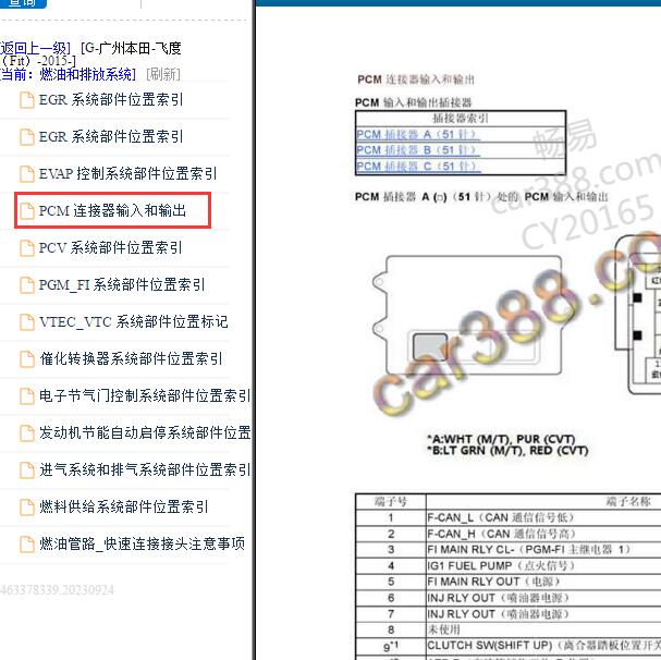 2015年本田飞度1.5 发动机针脚定义