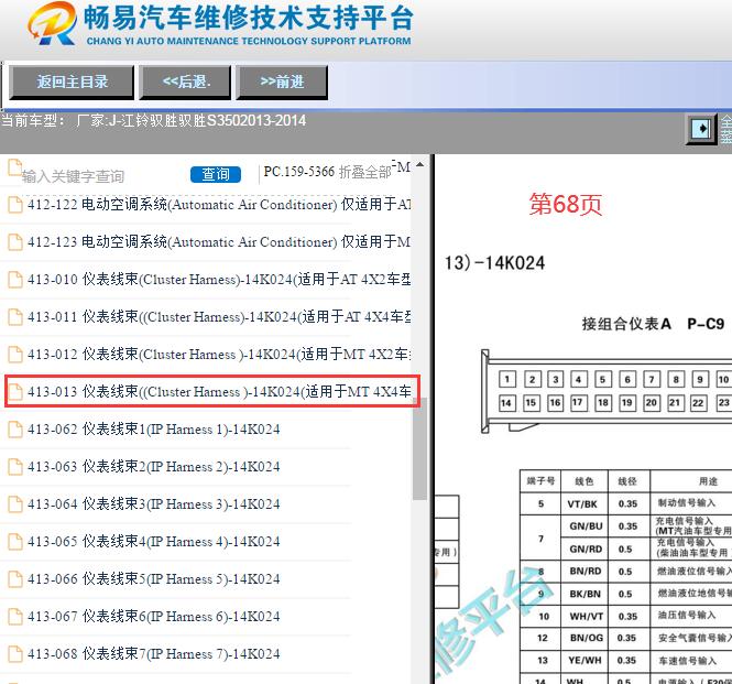 2013-2014年江铃驭胜S350仪表针脚资料