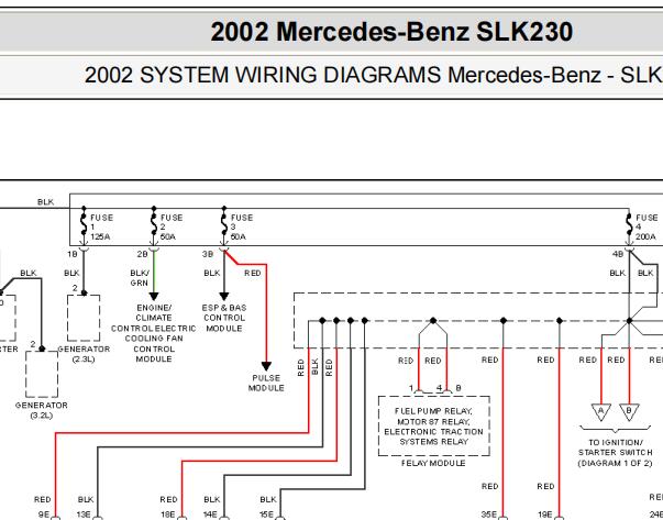 2002年奔驰SLK230发动机和保险丝继电器电路图