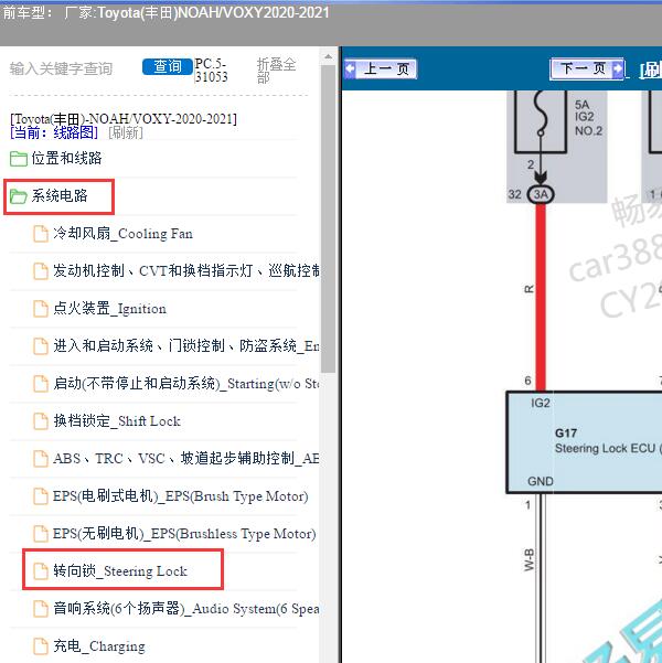 2020-2021年Toyota(丰田)-NOAH/VOXY 转向锁电路图