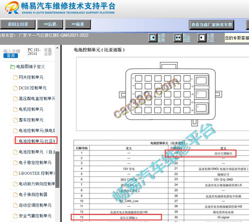 2021-2022年红旗E-QM5高压互锁电路图资料
