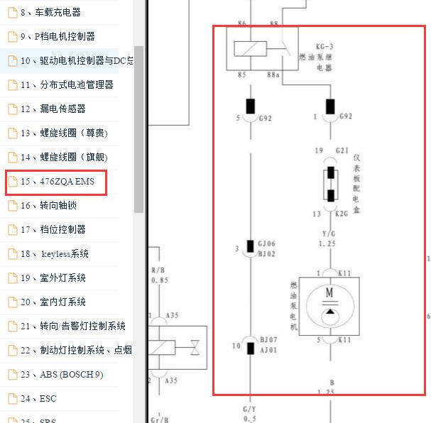 2016年比亚迪秦 476ZQA发动机燃油系统供电电路图.