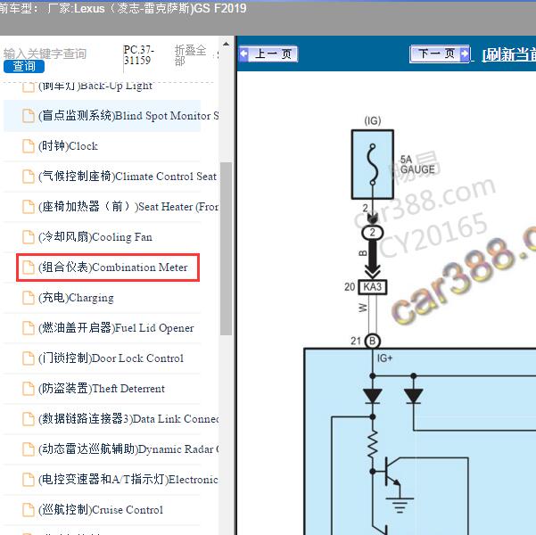 2019年Lexus（凌志-雷克萨斯)-GS F 组合仪表电路图