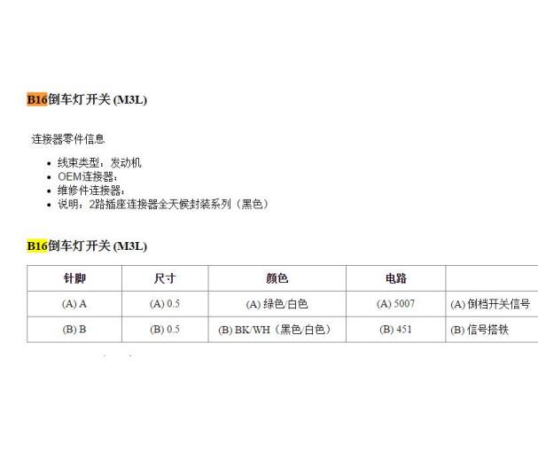 2014年凯迪拉克ATS倒车灯开关针脚资料