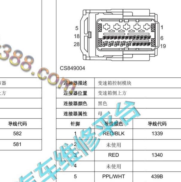 2018年大通V80 变速箱针脚定义