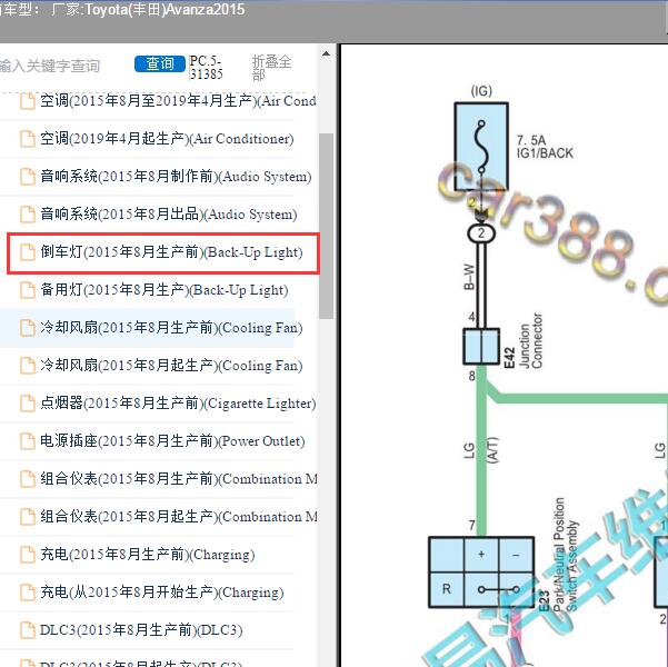 2015年Toyota(丰田)-Avanza 倒车灯电路图