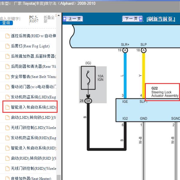 2008-2010年Toyota(丰田)-埃尔法（Alphard）转向锁电路图