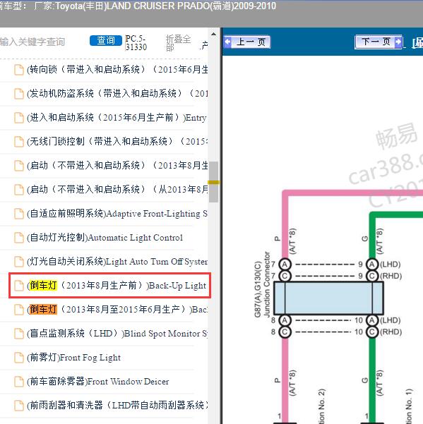 2009-2010年Toyota(丰田)-LAND CRUISER PRADO(霸道) 倒车灯电路图
