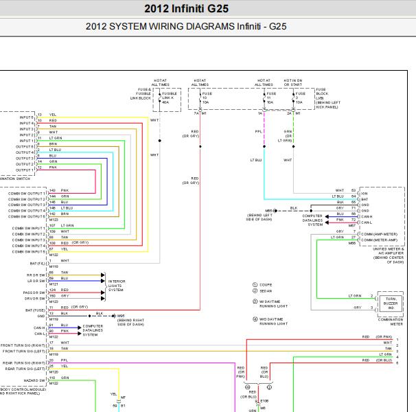 2012年英菲尼迪G25后尾灯电路图