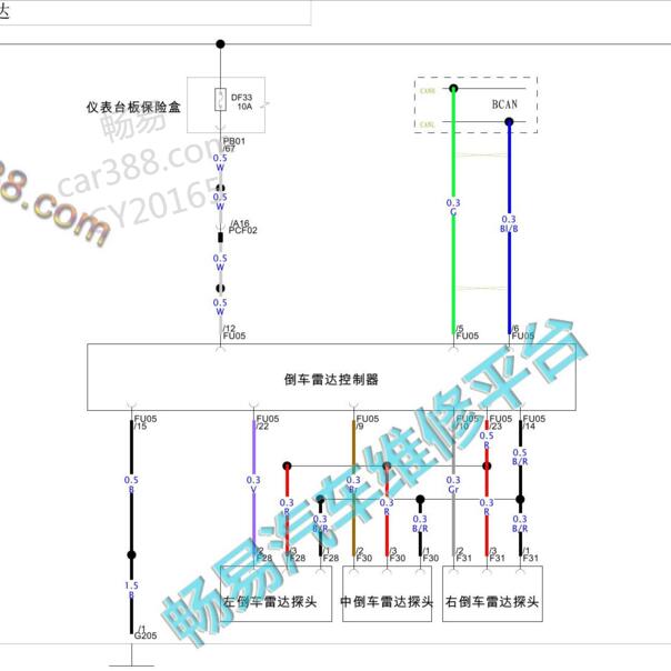 2020年长安CS35Plus 倒车雷达电路图