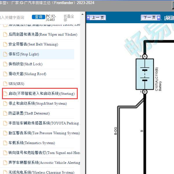 2023-2024年广汽丰田-锋兰达（Frontlander）启动电路图