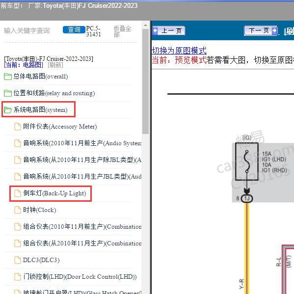 2022-2023年Toyota(丰田)-FJ Cruiser倒车灯电路图