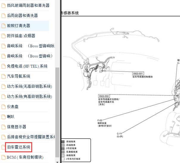 2009-2010年马自达睿翼倒车雷达模块位置