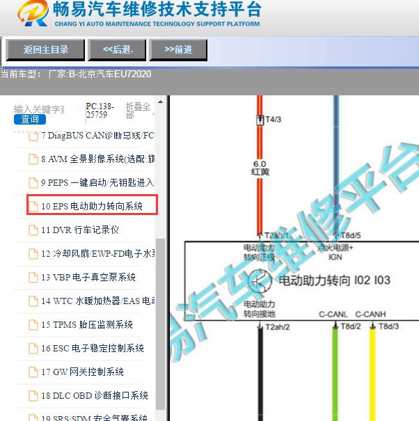 2020年北京汽车EU7转向电路图