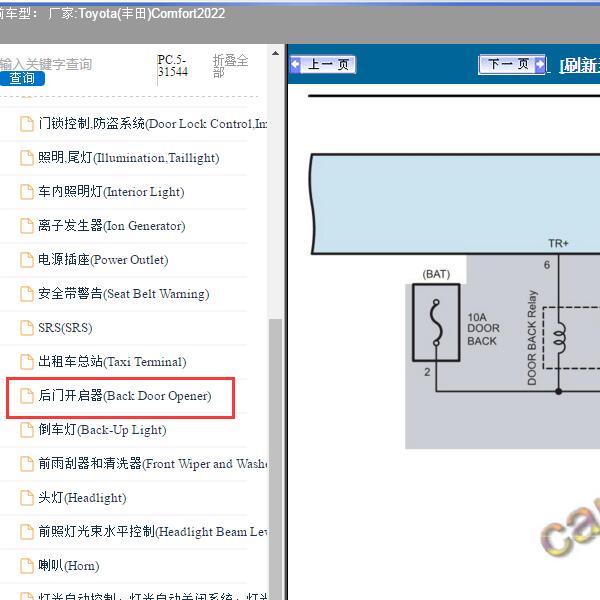 2022年Toyota(丰田)-Comfort 后门开启器电路图